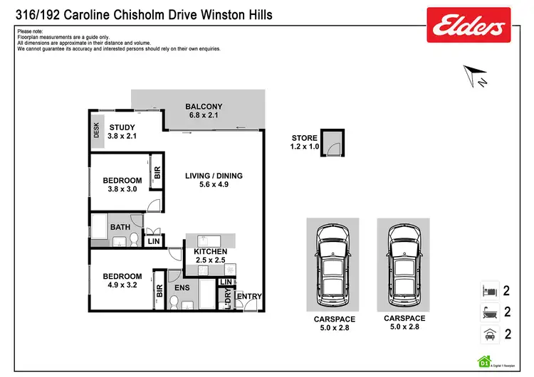Floorplan of Homely unit listing, 316/192 Caroline Chisholm Drive, Winston Hills NSW 2153