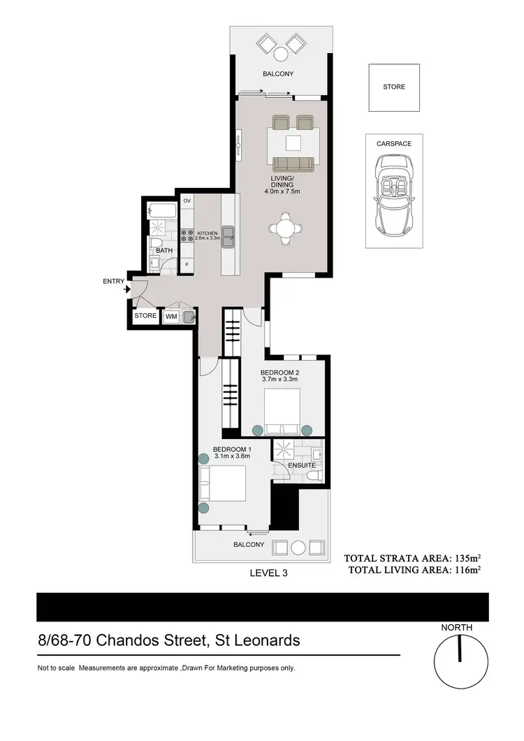 Floorplan of Homely apartment listing, 8/68-70 Chandos Street, St Leonards NSW 2065