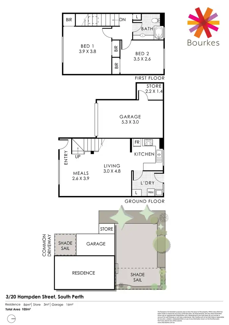 Floorplan of Homely townhouse listing, 3/20 Hampden Street, South Perth WA 6151