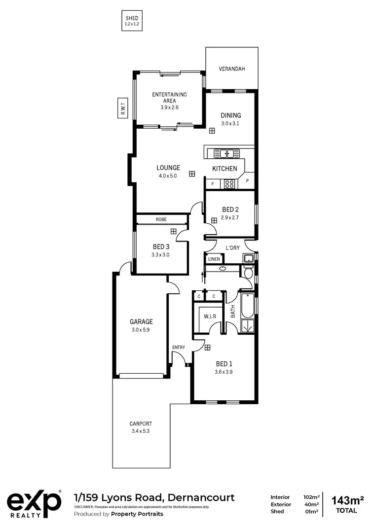 Floorplan of Homely unit listing, 1/159 Lyons Road, Dernancourt SA 5075