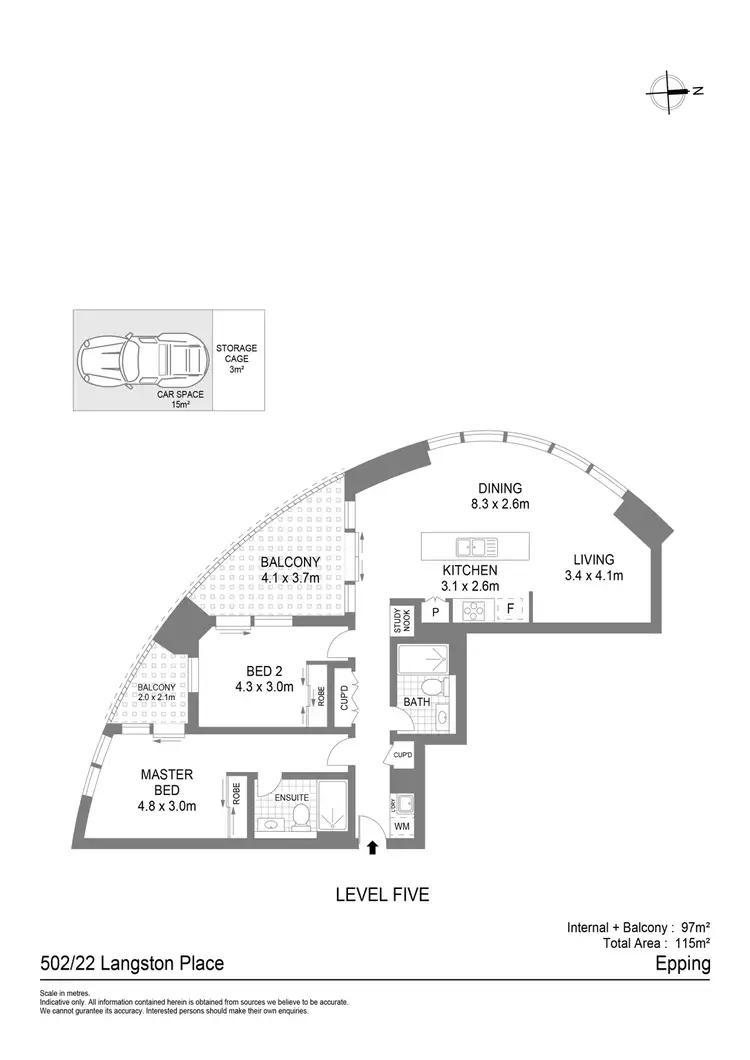 Floorplan of Homely apartment listing, 502/22 Langston Place, Epping NSW 2121