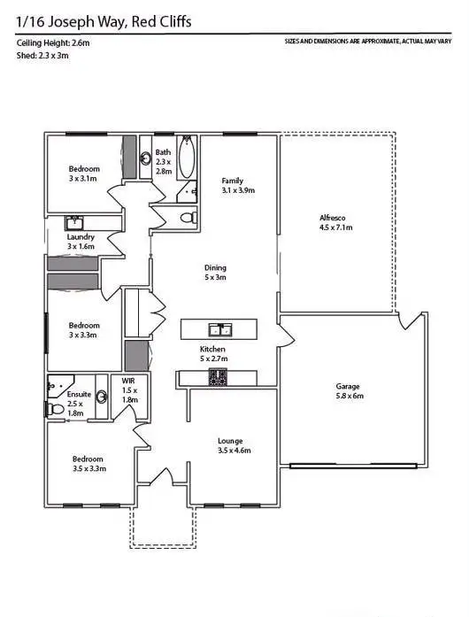 Floorplan of Homely townhouse listing, 1/16 Joseph Court, Red Cliffs VIC 3496