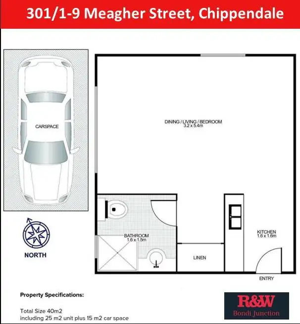 Floorplan of Homely studio listing, 301/1-9 Meagher Street, Chippendale NSW 2008