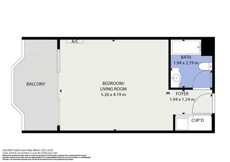 Floorplan of Homely studio listing, 220/2007 Gold Coast Highway, Miami QLD 4220