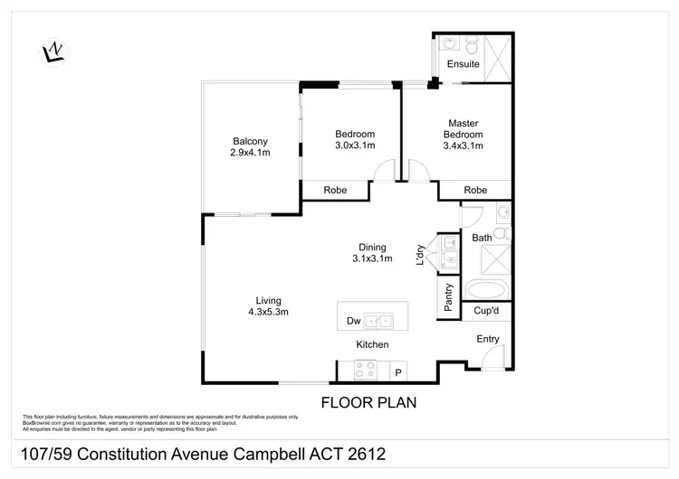 Floorplan of Homely apartment listing, 107/59 Constitution Avenue, Campbell ACT 2612