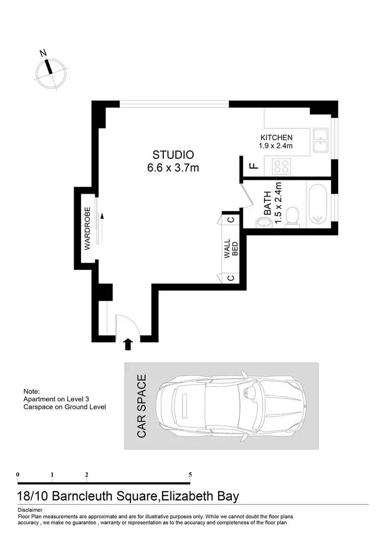 Floorplan of Homely studio listing, 18/10 Barncleuth Square, Elizabeth Bay NSW 2011