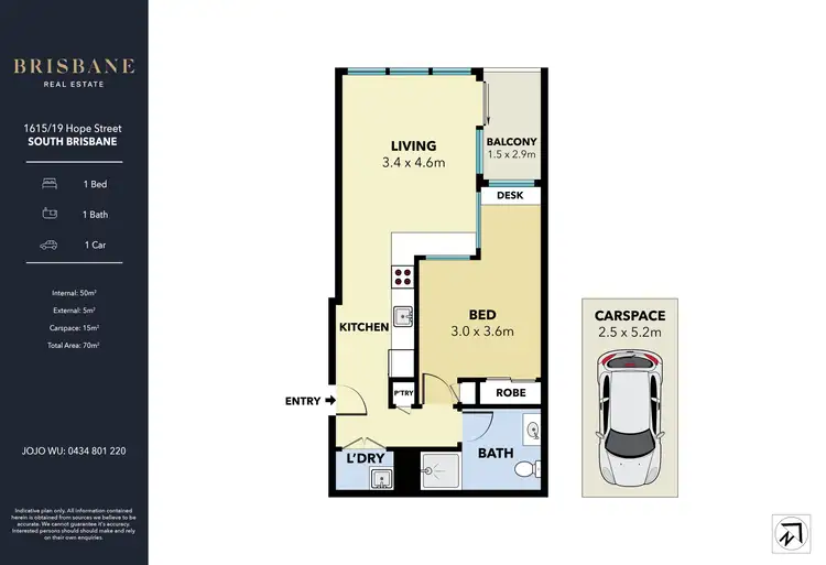 Floorplan of Homely apartment listing, 1615/19 Hope Street, South Brisbane QLD 4101