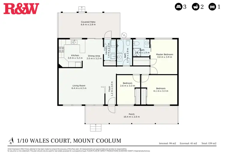 Floorplan of Homely semi-detached listing, 1/10 Wales Court, Mount Coolum QLD 4573