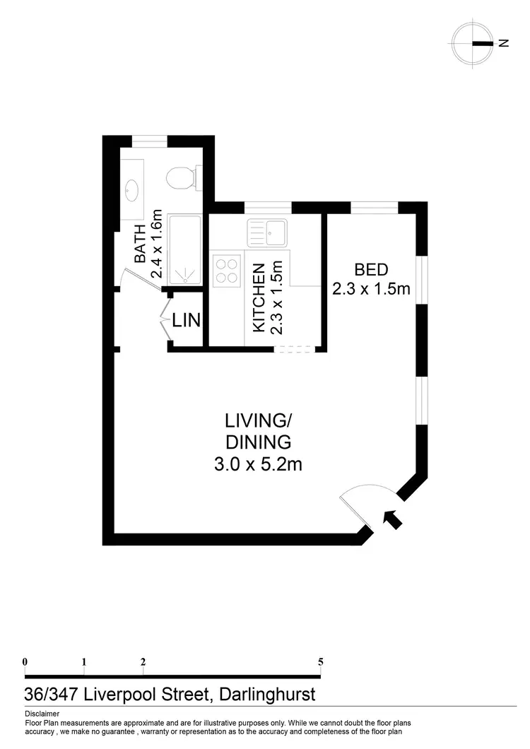 Floorplan of Homely studio listing, 36/347 Liverpool Street, Darlinghurst NSW 2010