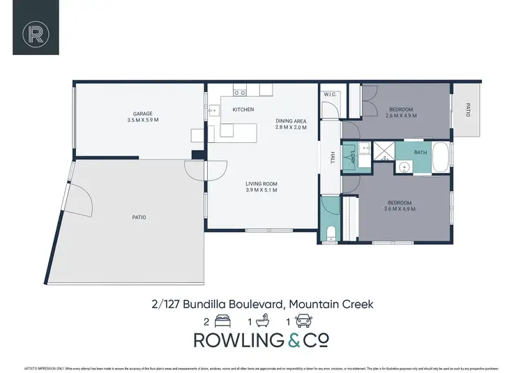 Floorplan of Homely semi-detached listing, 2/127 Bundilla Boulevard, Mountain Creek QLD 4557