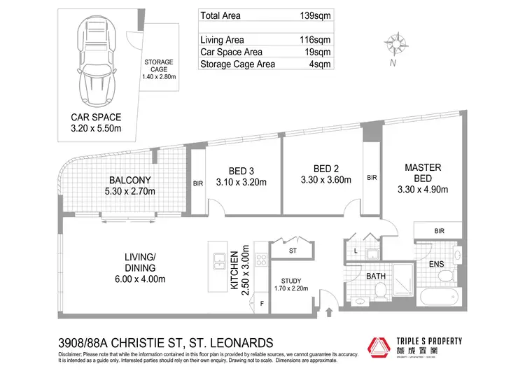 Floorplan of Homely apartment listing, 3908/88A Christie Street, St Leonards NSW 2065