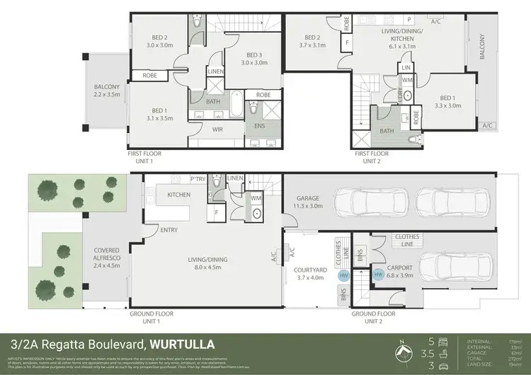 Floorplan of Homely unit listing, 3/2A Regatta Boulevard, Wurtulla QLD 4575