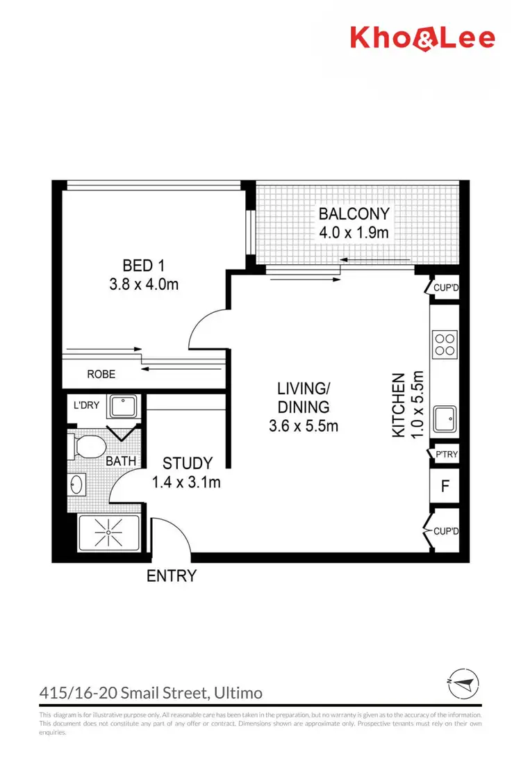 Floorplan of Homely apartment listing, 415/16-20 Smail Street, Ultimo NSW 2007