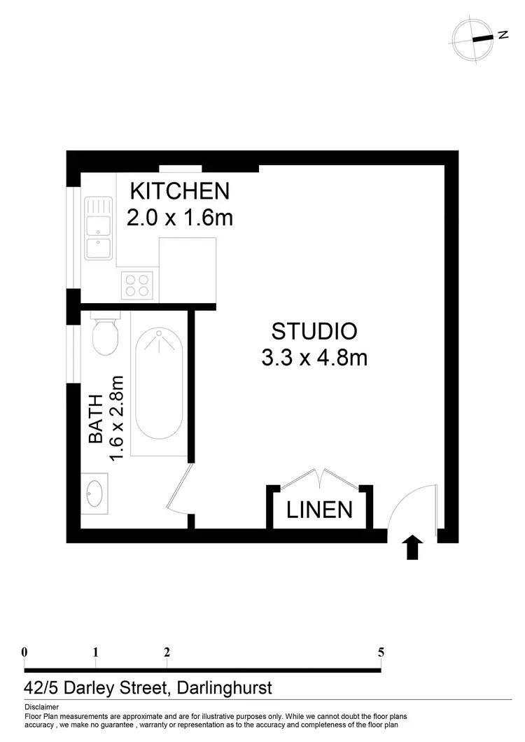 Floorplan of Homely studio listing, 42/5 Darley Street, Darlinghurst NSW 2010