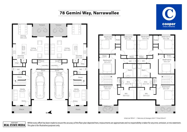 Floorplan of Homely semi-detached listing, 78A & 78B Gemini Way, Narrawallee NSW 2539