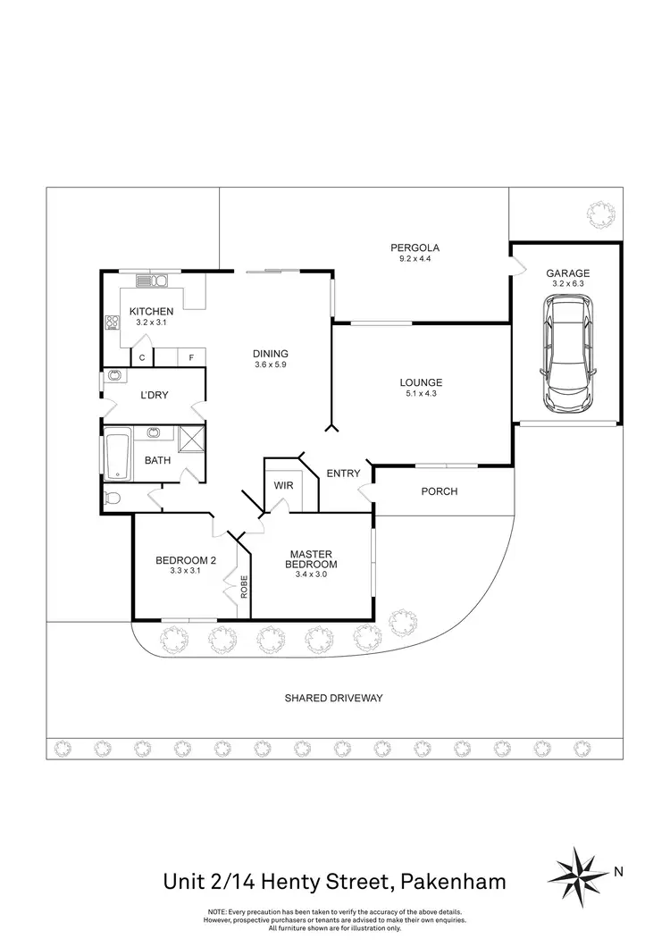 Floorplan of Homely unit listing, 2/14 Henty Street, Pakenham VIC 3810