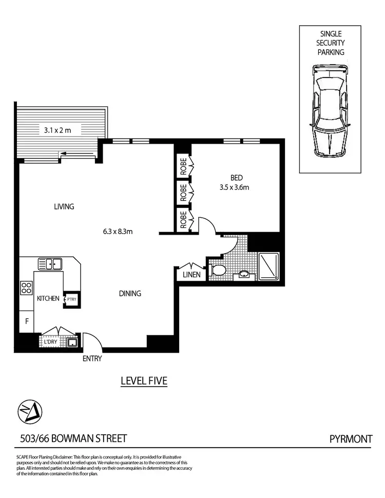 Floorplan of Homely apartment listing, 503/66 Bowman Street, Pyrmont NSW 2009
