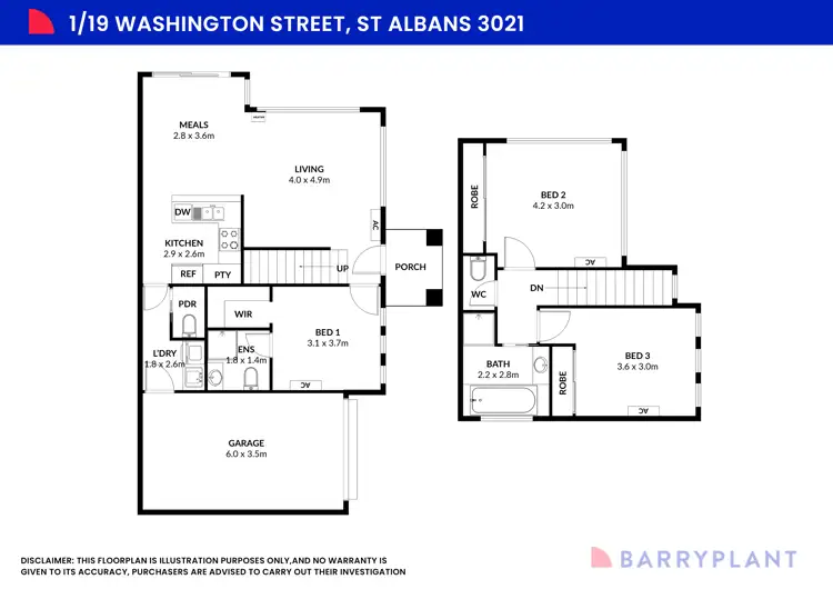 Floorplan of Homely townhouse listing, 1/19 Washington Street, St Albans VIC 3021