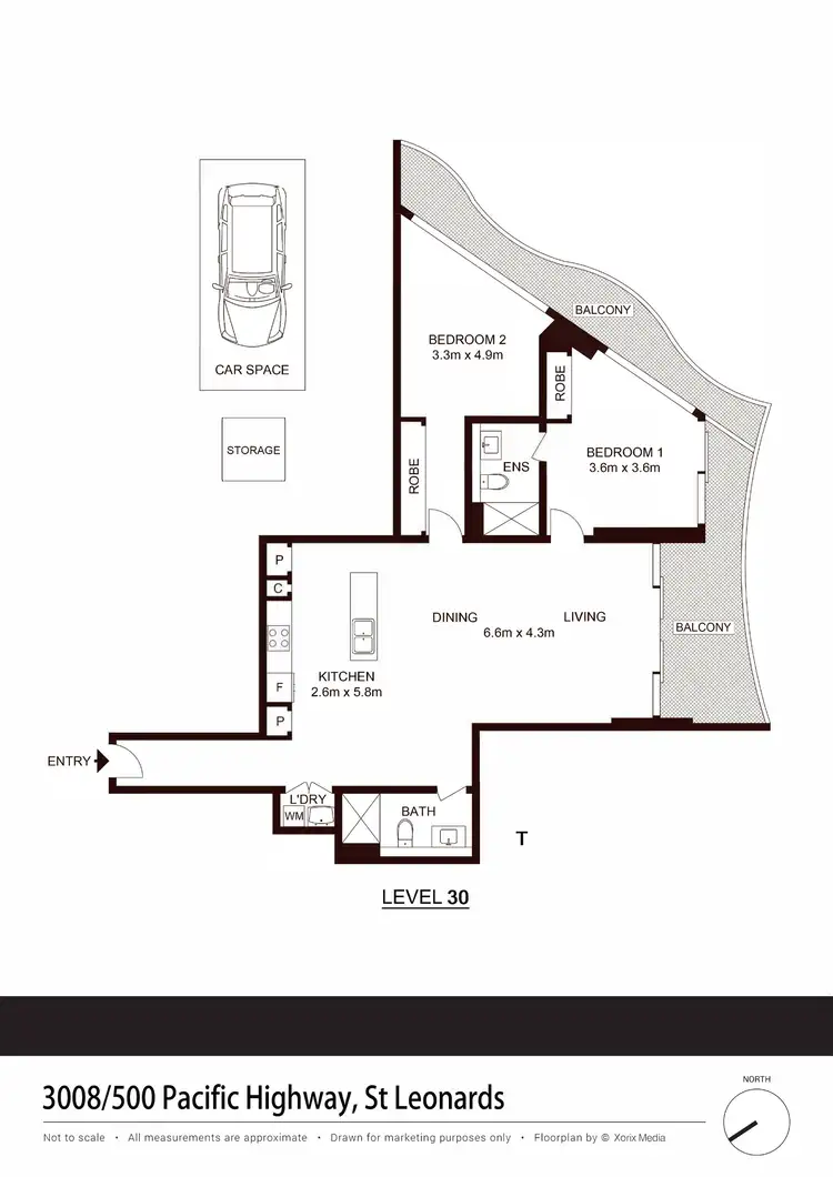 Floorplan of Homely apartment listing, 3008/500 Pacific Highway, St Leonards NSW 2065