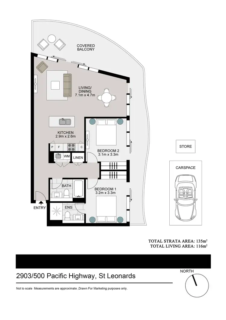 Floorplan of Homely apartment listing, 2903/500 Pacific Highway, St Leonards NSW 2065