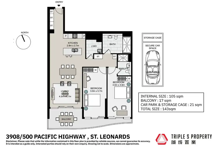 Floorplan of Homely apartment listing, 3908/500 Pacific Highway, St Leonards NSW 2065