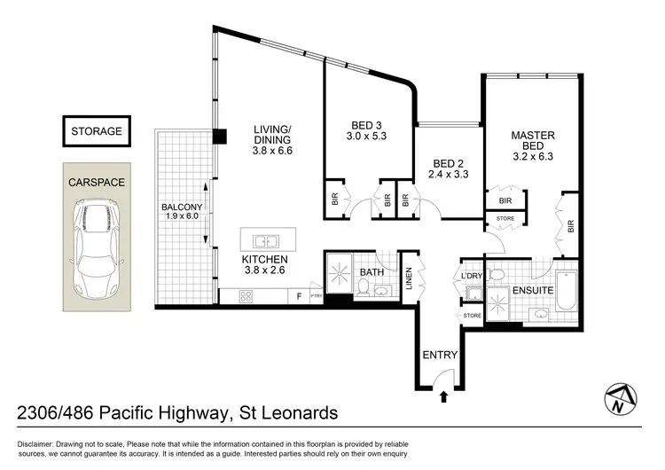 Floorplan of Homely apartment listing, 2306/486 Pacific Highway, St Leonards NSW 2065