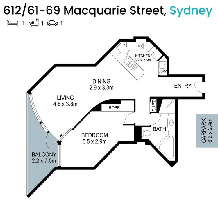 Floorplan of Homely apartment listing, 612/61-69 Macquarie Street, Sydney NSW 2000