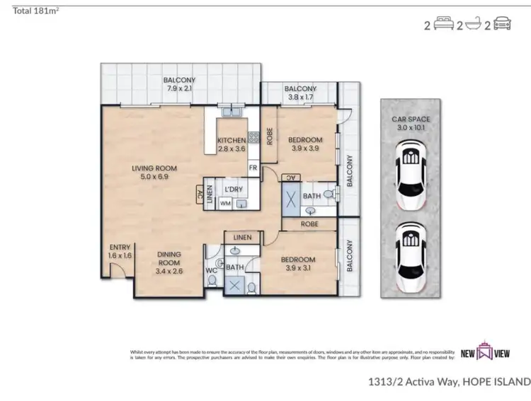 Floorplan of Homely apartment listing, 1313/2 Activa Way, Hope Island QLD 4212