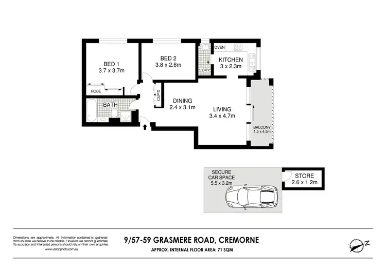 Floorplan of Homely apartment listing, 9/57-59 Grasmere Road, Cremorne NSW 2090