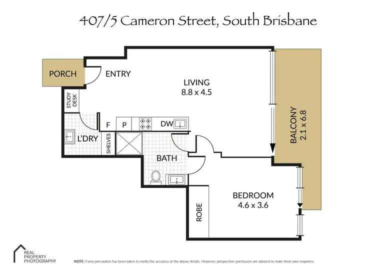 Floorplan of Homely unit listing, 407/5 Cameron Street, South Brisbane QLD 4101