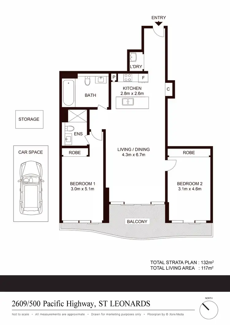 Floorplan of Homely apartment listing, 2609/500 Pacific Highway, St Leonards NSW 2065