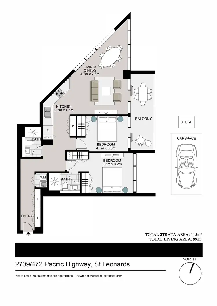 Floorplan of Homely unit listing, 2709/472 Pacific Highway, St Leonards NSW 2065