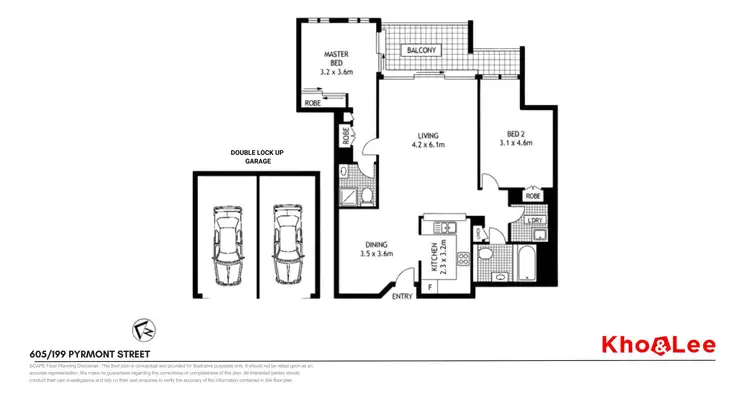 Floorplan of Homely unit listing, 605/199 Pyrmont Street, Pyrmont NSW 2009