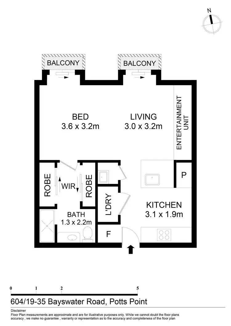 Floorplan of Homely studio listing, 604/19-35 Bayswater Road, Potts Point NSW 2011