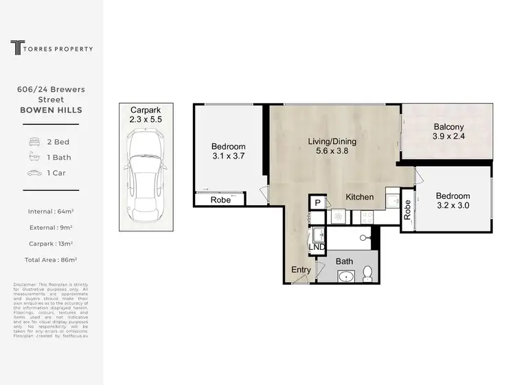 Floorplan of Homely apartment listing, 606/24 Brewers Street, Bowen Hills QLD 4006