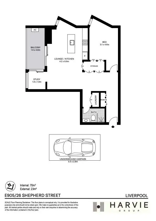 Floorplan of Homely apartment listing, 905/26 Shepherd Street, Liverpool NSW 2170