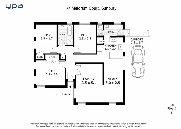 Floorplan of Homely unit listing, 1/7 Meldrum Court, Sunbury VIC 3429