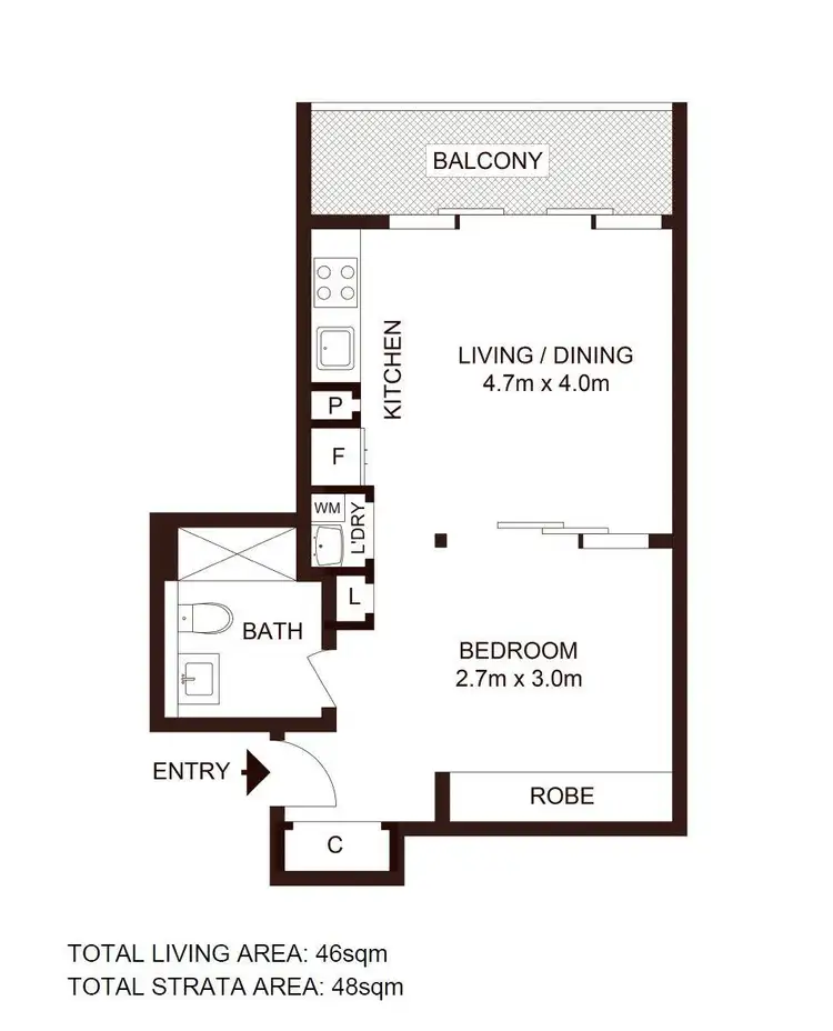 Floorplan of Homely studio listing, 1101/486 Pacific Highway, St Leonards NSW 2065