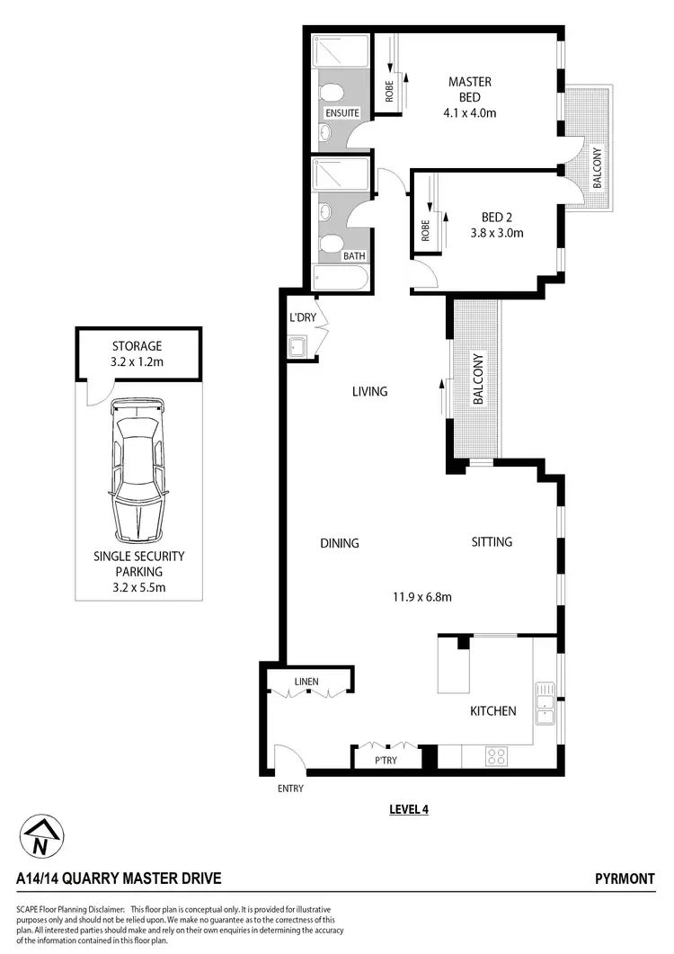 Floorplan of Homely apartment listing, A14/14 Quarry Master Drive, Pyrmont NSW 2009