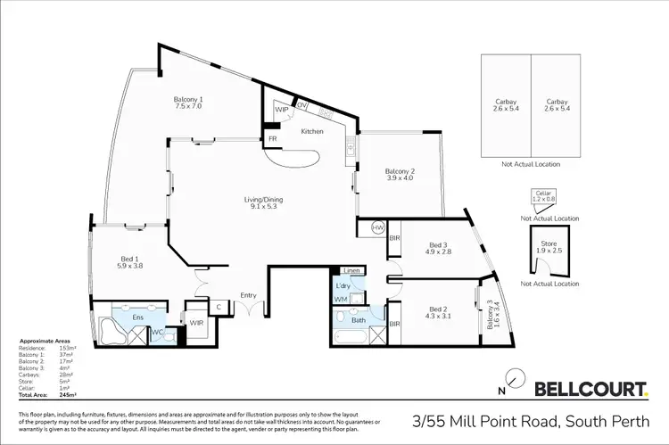 Floorplan of Homely apartment listing, 3/55 Mill Point Road, South Perth WA 6151