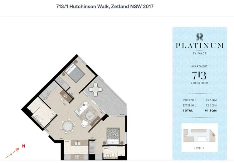 Floorplan of Homely apartment listing, 713/1 Hutchinson Walk, Zetland NSW 2017