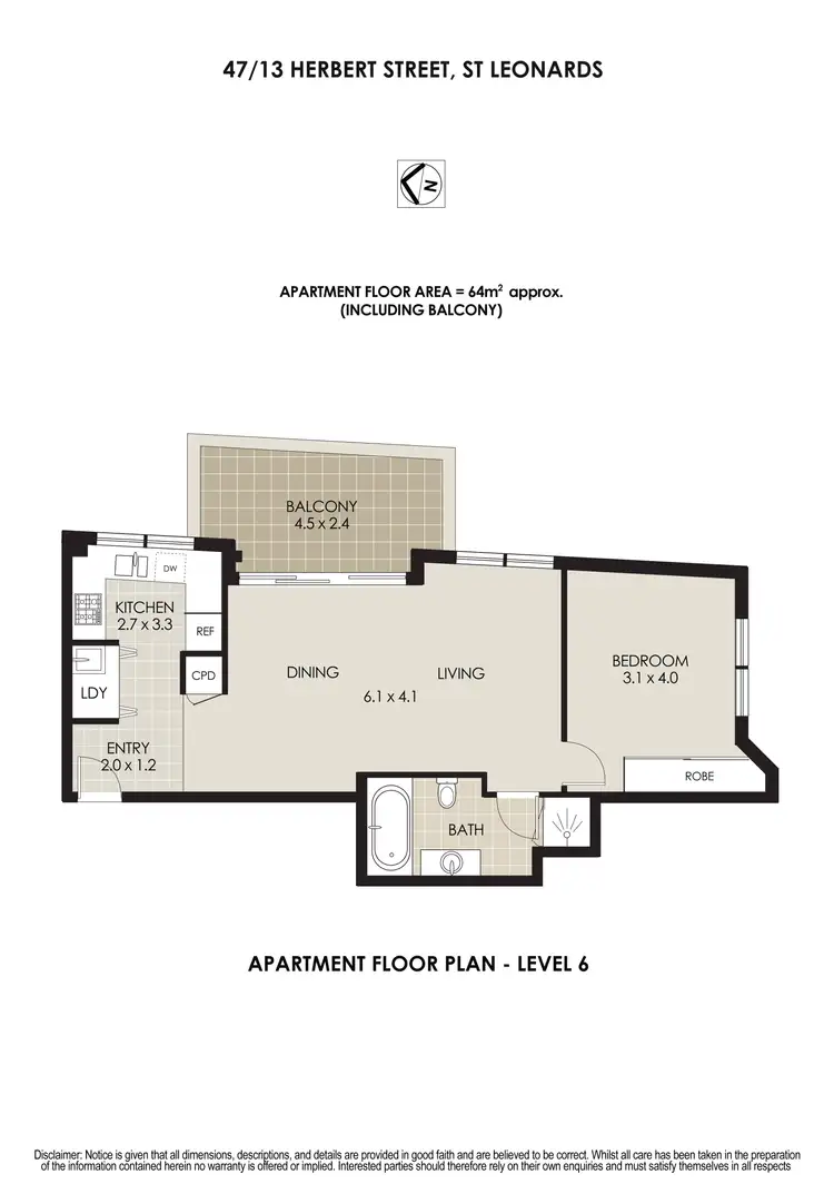 Floorplan of Homely apartment listing, 47/13 Herbert Street, St Leonards NSW 2065