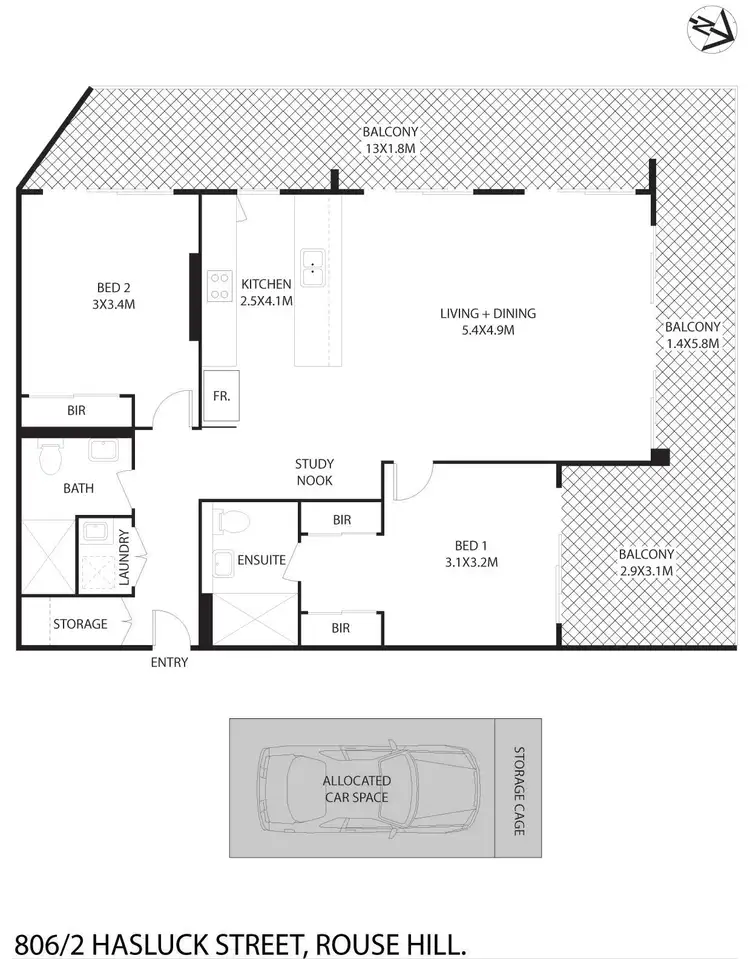 Floorplan of Homely apartment listing, 806/2 Hasluck Street, Rouse Hill NSW 2155