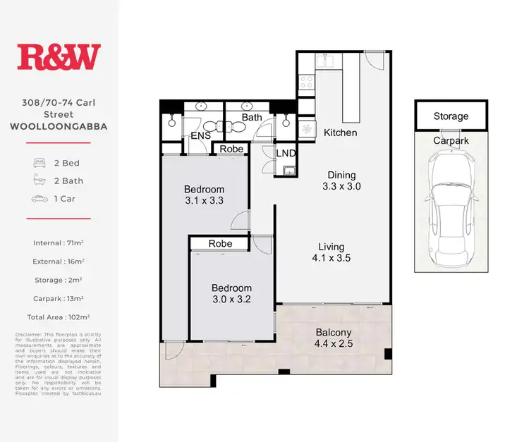 Floorplan of Homely unit listing, 308/70-74 Carl Street, Woolloongabba QLD 4102