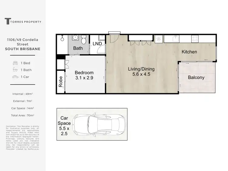 Floorplan of Homely unit listing, 1106/49 Cordelia Street, South Brisbane QLD 4101