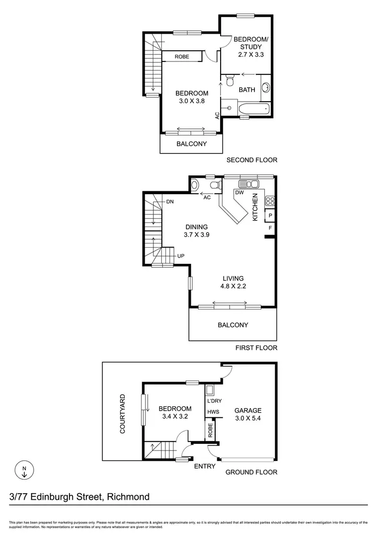Floorplan of Homely townhouse listing, 3/77 Edinburgh Street, Richmond VIC 3121