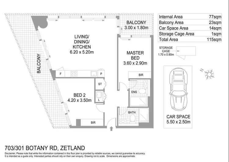 Floorplan of Homely apartment listing, 703/301 Botany Road, Zetland NSW 2017