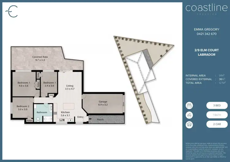 Floorplan of Homely semi-detached listing, 2/9 Elm Court, Labrador QLD 4215