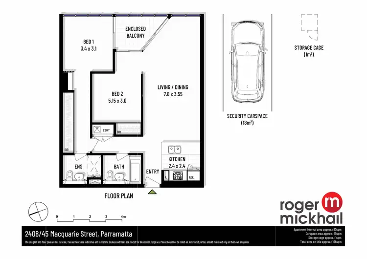Floorplan of Homely apartment listing, 2408/45 Macquarie Street, Parramatta NSW 2150