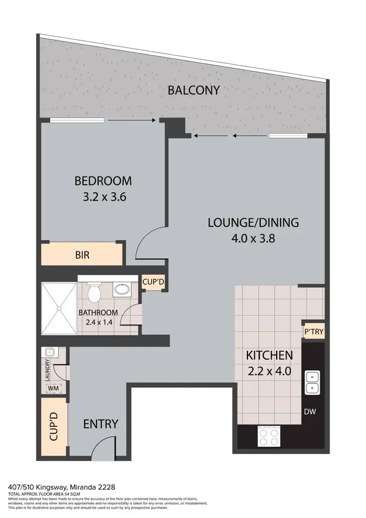 Floorplan of Homely unit listing, 407/510 Kingsway, Miranda NSW 2228